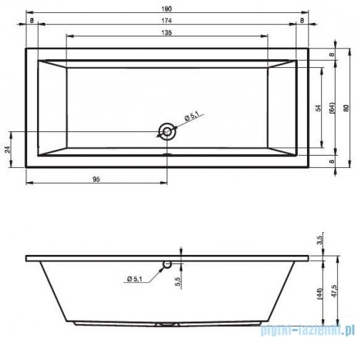 Riho Lusso wanna prostokąta 190x80cm z hydromasażem Air lewa B015003005