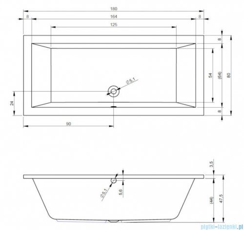 Riho Lusso 180x80cm wanna prostokątna z hydromasażem Pneumatic lewa + nogi + syfon BA98-PNE-L