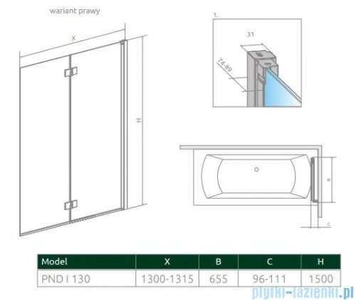 Radaway Nes 8 Black Pnd I parawan nawannowy 130cm prawy czarny mat/szkło przejrzyste 10060130-54-01R