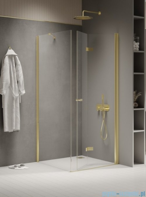New Trendy New Soleo Light Gold 80x100x195 cm kabina prawa drzwi składane pojedyncze wspornik skośny złoty połysk/szkło przejrzyste  K-1928