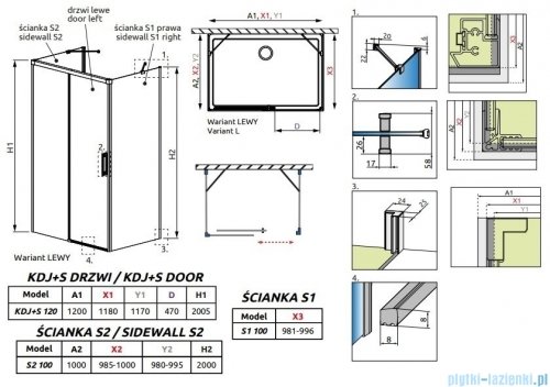 Radaway Idea Kdj+s kabina prysznicowa 100x120x100 lewa przejrzyste 10116120-01-01L/387052-01-01R/10117100-01-01