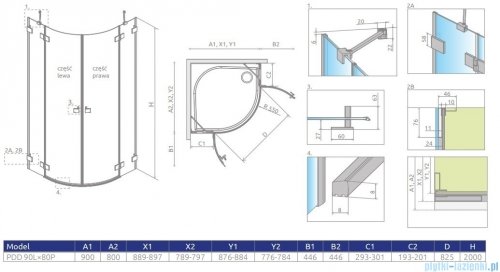 Radaway Essenza Pro Brushed Copper Pdd kabina 90x80cm szczotkowana miedź 10095090-93-01L/10095080-93-01R