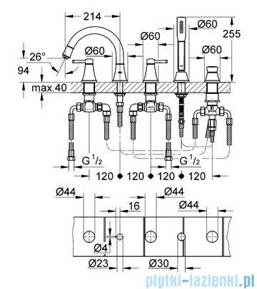 Grohe Grandera 5-otworowa bateria wannowa chrom 19919000