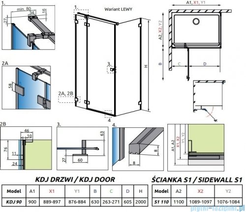 Radaway Essenza Pro Brushed Nickel Kdj kabina 90x110cm lewa szczotkowany nikiel 10097090-91-01L/10098110-01-01
