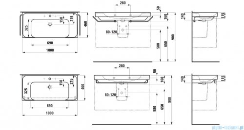Laufen Meda umywalka ścienna z powłoką LCC (LAUFEN Clean Coat) 100x46cm biała H8101194001041