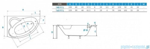 Piramida Ada 140x90cm Wanna asymetryczna Lewa