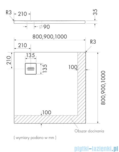 Schedpol Schedline Protos Grey Stone brodzik kwadratowy 80x80x3,5cm 3SP.P1K-8080/S/ST-M1/S/ST