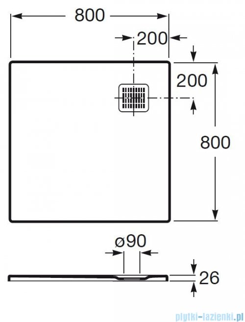 Roca Terran 80x80cm brodzik kwadratowy konglomeratowy cafe AP10332032001660