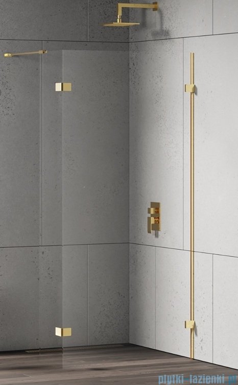 New Trendy Eventa Gold Shine kabina walk-in 160x200 cm jednoelementowa z dodatkową ścianką przejrzyste Złoty połysk EXK-4859
