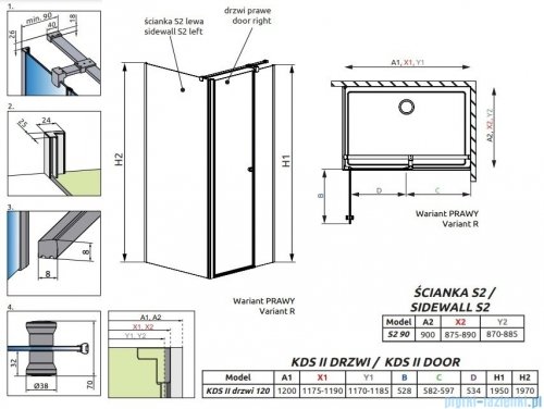 Radaway Eos KDS II kabina prysznicowa 120x90 prawa przejrzyste 13799484-01R/13799431-01