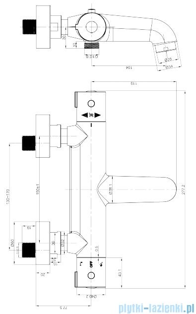 Omnires Y bateria wannowa termostatyczna chrom Y1236/NCR