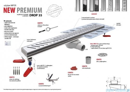 Wiper New Premium Pure Odpływ liniowy z kołnierzem 100 cm syfon drop 35 mat 500.0103.03.100