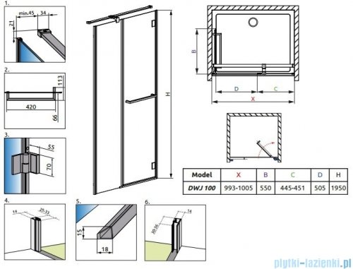 Radaway Carena DWJ Drzwi prysznicowe 100 prawe szkło przejrzyste + brodzik Delos C 34322-01-01NR