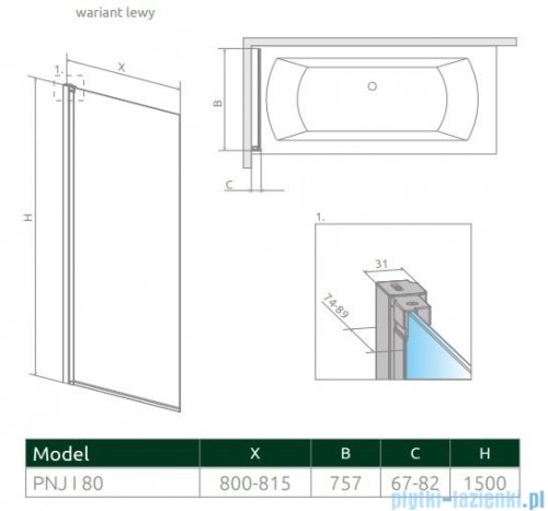 Radaway Nes Black Pnj Frame parawan nawannowy 80cm lewy czarny mat/szkło przejrzyste 10011080-54-56L