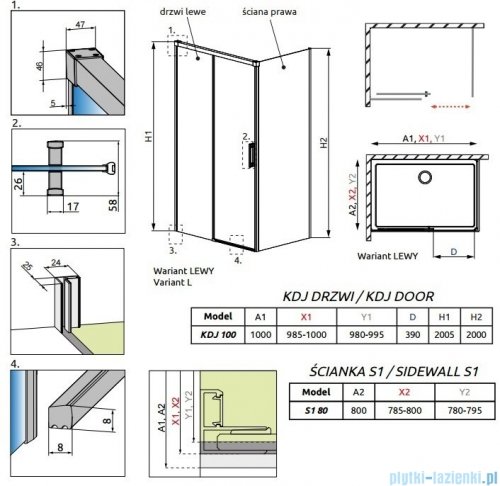 Radaway Idea Kdj Brushed GunMetal kabina 100x80cm lewa szczotkowany grafit 387040-92-01L/387051-92-01R