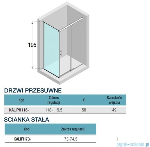 Novellini Kali PH+FH kabina 120x75 profile czarne KALIPH116-1H/KALIFH73-1H