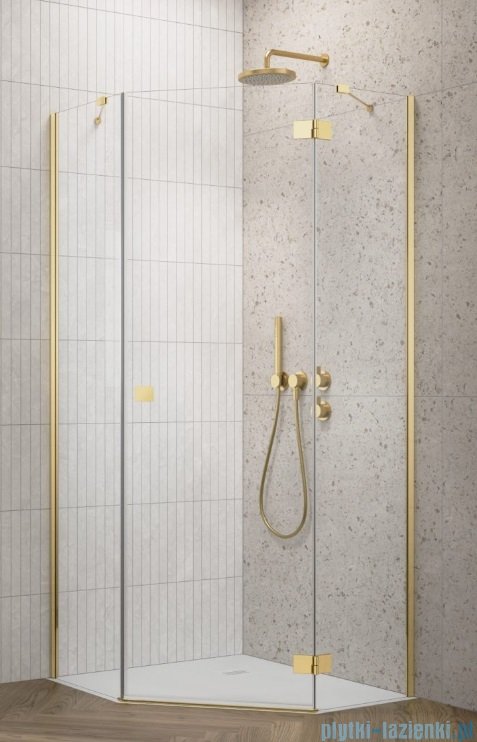 Radaway Essenza Gold Ptj kabina pięciokątna 80x90cm prawa szkło przejrzyste 1385010-09-01R/1385052-01-01