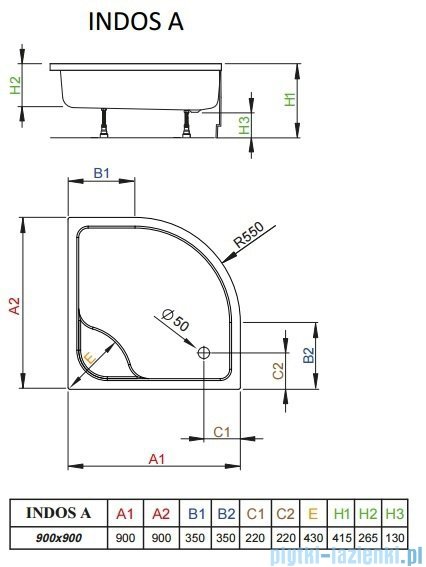 Radaway Indos A Brodzik półokrągły 90x90x41cm SIA9090-01