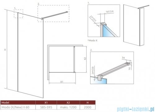 Radaway Modo X Black II kabina Walk-in 60x200 szkło przejrzyste 10mm 389264-54-01