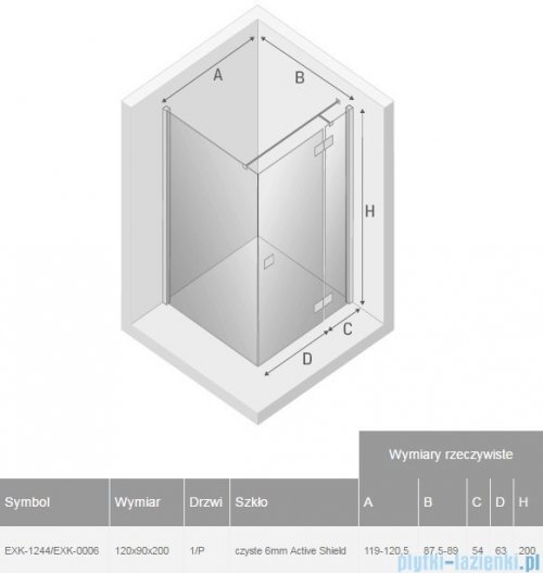 New Trendy Reflexa 120x90x200 cm kabina prostokątna prawa przejrzyste EXK-1244/EXK-0006