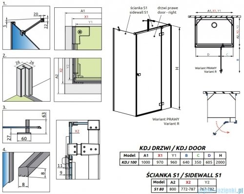 Radaway Essenza Brushed GunMetal Kdj+S kabina 80x100x80cm prawa szczotkowany grafit 1384051-01-01/1385022-92-01R/1384051-01-01
