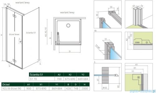 Radaway Nes 8 Black KDJ B kabina 90x70 lewa czarny mat/szkło przejrzyste 10075090-54-01L/10089070-01-01