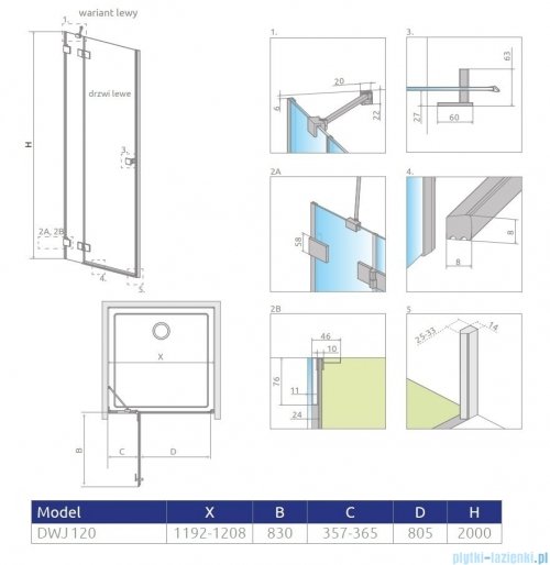Radaway Essenza Pro Brushed GunMetal Dwj drzwi wnękowe 120cm lewe szczotkowany grafit 10099120-92-01L