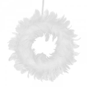 Wianek dekoracyjny z białych piór - średnica 25 cm