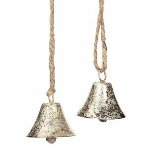 Dzwonki dekoracyjne na sznurku złoto-srebrne - komplet 2 szt.