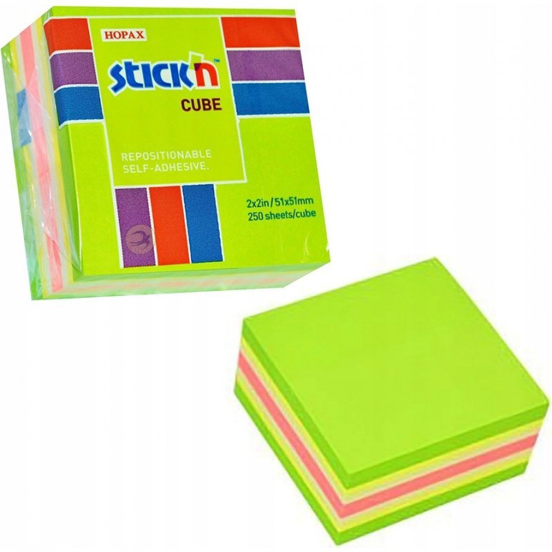 Bloczek STICK&quot;N 51x51mm zielony-mix neon i pastel 21534