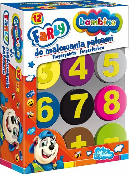 Farba dla dzieci do malowania palcami Zestaw 12 kolorów x 15ml BAMBINO St.Majewski