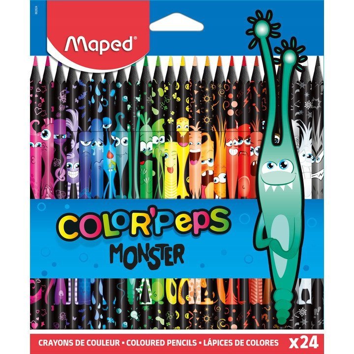 Kredki trójkątne MONSTER 24 kolory w czarnej obudowie 862624 COLORPEPS MAPED