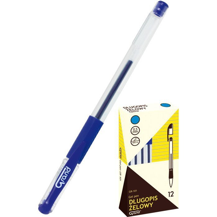 Pióro żelowe niebieskie GR101 do biura ergonomiczne 160-1027 GRAND