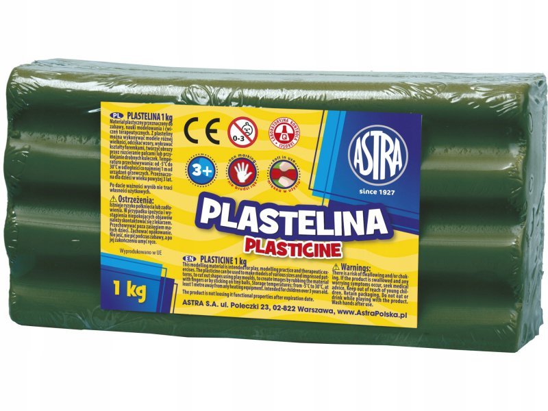 Plastelina szkolna dla dzieci 1kg zielona ciemna 303111019 ASTRA