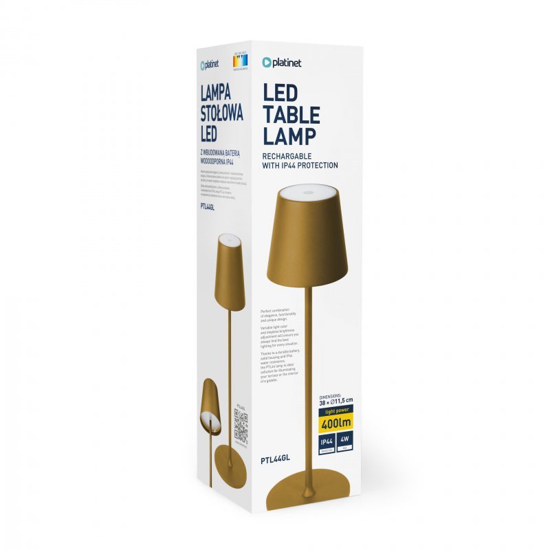 Lampka restauracyjno-barowa led PLATINET złota 4W 400lm wodoodporna z akumulatorem 4000mAh (45927)