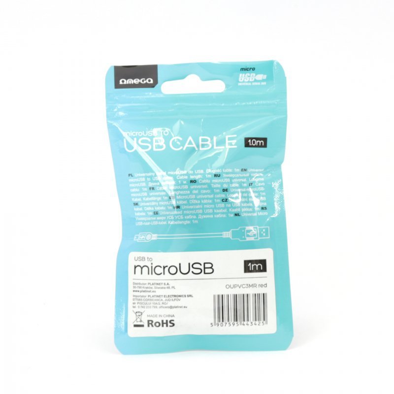 Kabel USB-A -&gt; microUSB 1m 2A czerwony OMEGA BAJA (44342)