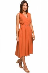S224 Sukienka bez rękawów z rozkloszowanym dołem - pomarańczowa