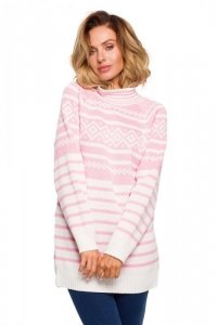 MXS08 Długi sweter świąteczny z golfem - różowy