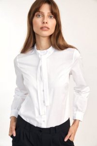Nife Biała koszula z wiązaniem pod szyją - K62
