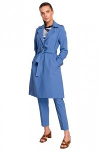 Stylove S294 Płaszcz z paskiem wiązanym - niebieski
