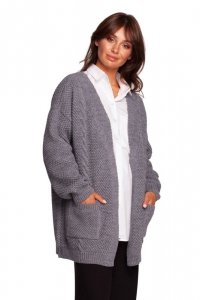 Be Knit BK092 Kardigan z kieszeniami i ozdobnym warkoczem - szary