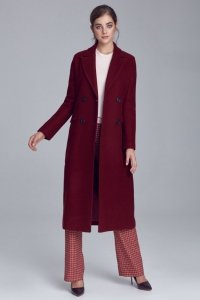Nife Elegancki bordowy płaszcz dwurzędowy - PL06