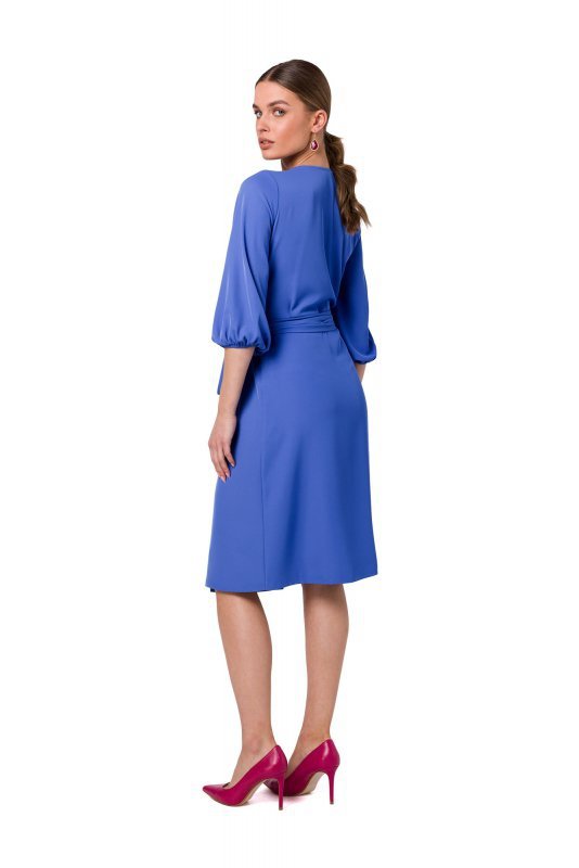 Stylove S340 Sukienka kopertowa z wiązaniem - niebieska