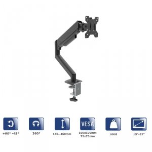 Uchwyt biurkowy do monitora Akyga AK-MB-05 regulowane ramię gazowe 10kg VESA 75x75mm / 100x100mm 15-32