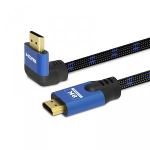 Kabel HDMI v2.1 Savio CL-147 1,8m, 8K, kątowy, OFC, niebiesko-czarny, złote końcówki