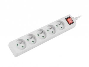 Listwa przedłużacz Lanberg 1,5m biała 5x 230V PL, z wyłącznikiem, kabel wykonany z pełnej miedzi
