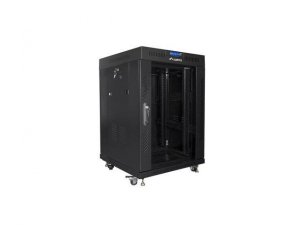 Szafa instalacyjna Rack stojąca 19 15U 600x600 czarna drzwi szklane LCD Lanberg (flat pack)