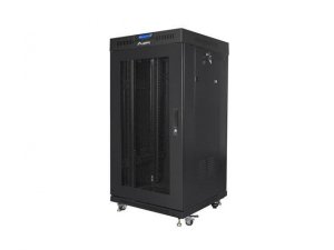 Szafa instalacyjna Rack stojąca 19 22U 600x600 czarna drzwi perforowane LCD Lanberg (flat pack)