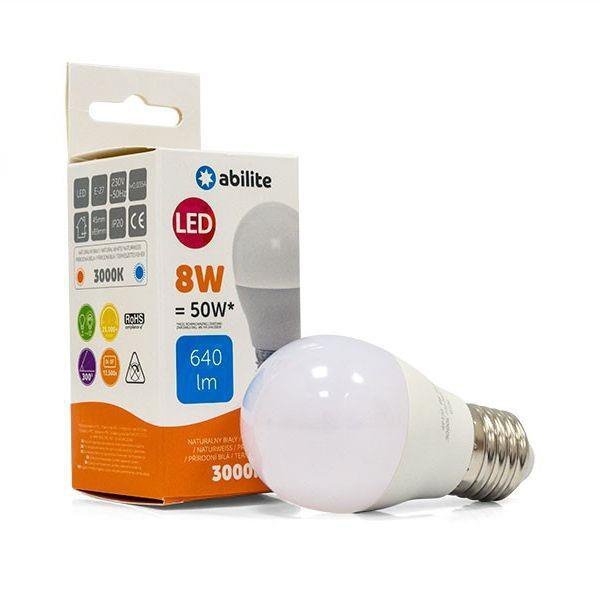 Żarówka LED Abilite kulka mleczna b.ciepła E27 8W/230V 640lm G45 - USZ OPAK