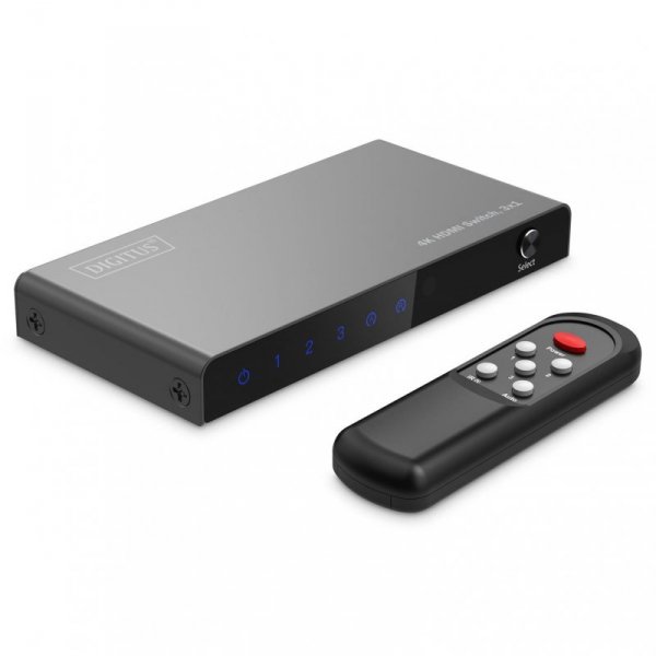 Przełącznik/Switch DIGITUS HDMI 3x1, 4K/60Hz UHD z HDR, 18 Gbps, HDCP 2.2